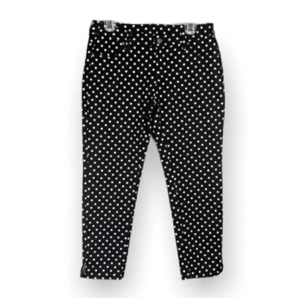 GARNET HILL Polka Dot Jeans Black White Denim Zip Ankle Rigid Stretch 8P - Picture 2 of 12